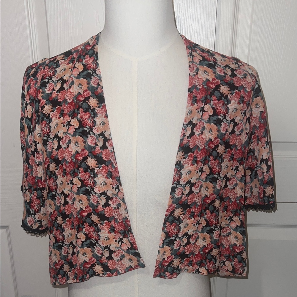 Lily Star Floral Open-Front Blouse - Black, Red, Pink